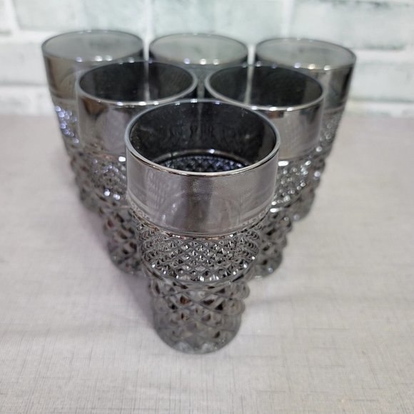 Set of 6 Vintage Anchor Hocking Wexford Pewter Mist Smoke 11oz Glasses NOS MCM - Picture 3 of 14